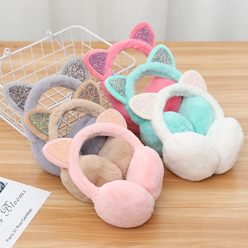 CHUANGLI Winter Warm Cat Ear Muffs for Women Girls Cute Catear Earmuff Ladies Headband Faux Fur Earmuffs Plush Ear Warmers - Image 3